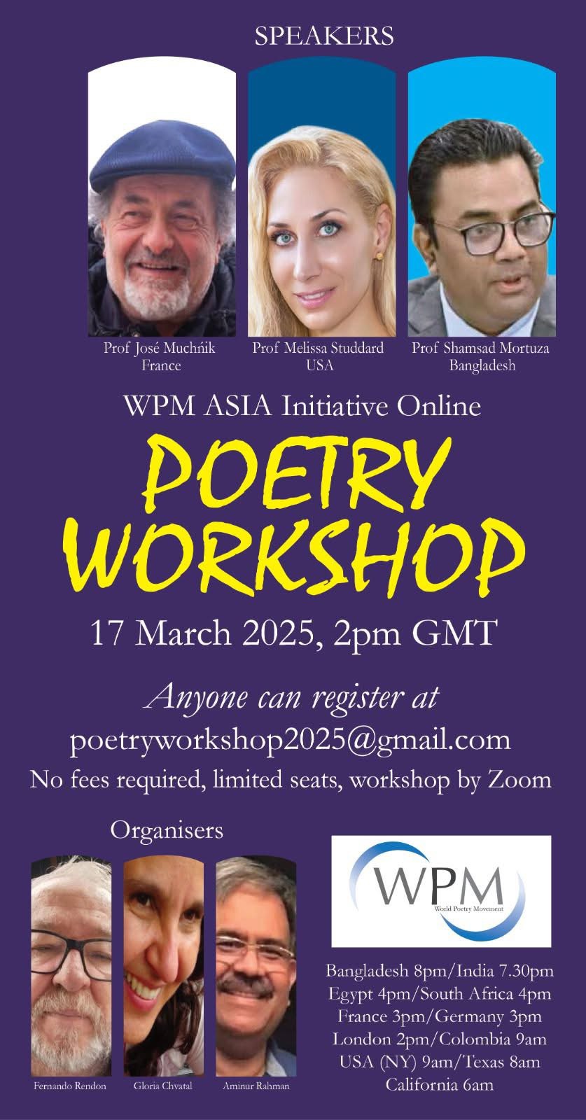 WPM Asia Initiative Announces Online Poetry Workshop Featuring Renowned International Poets