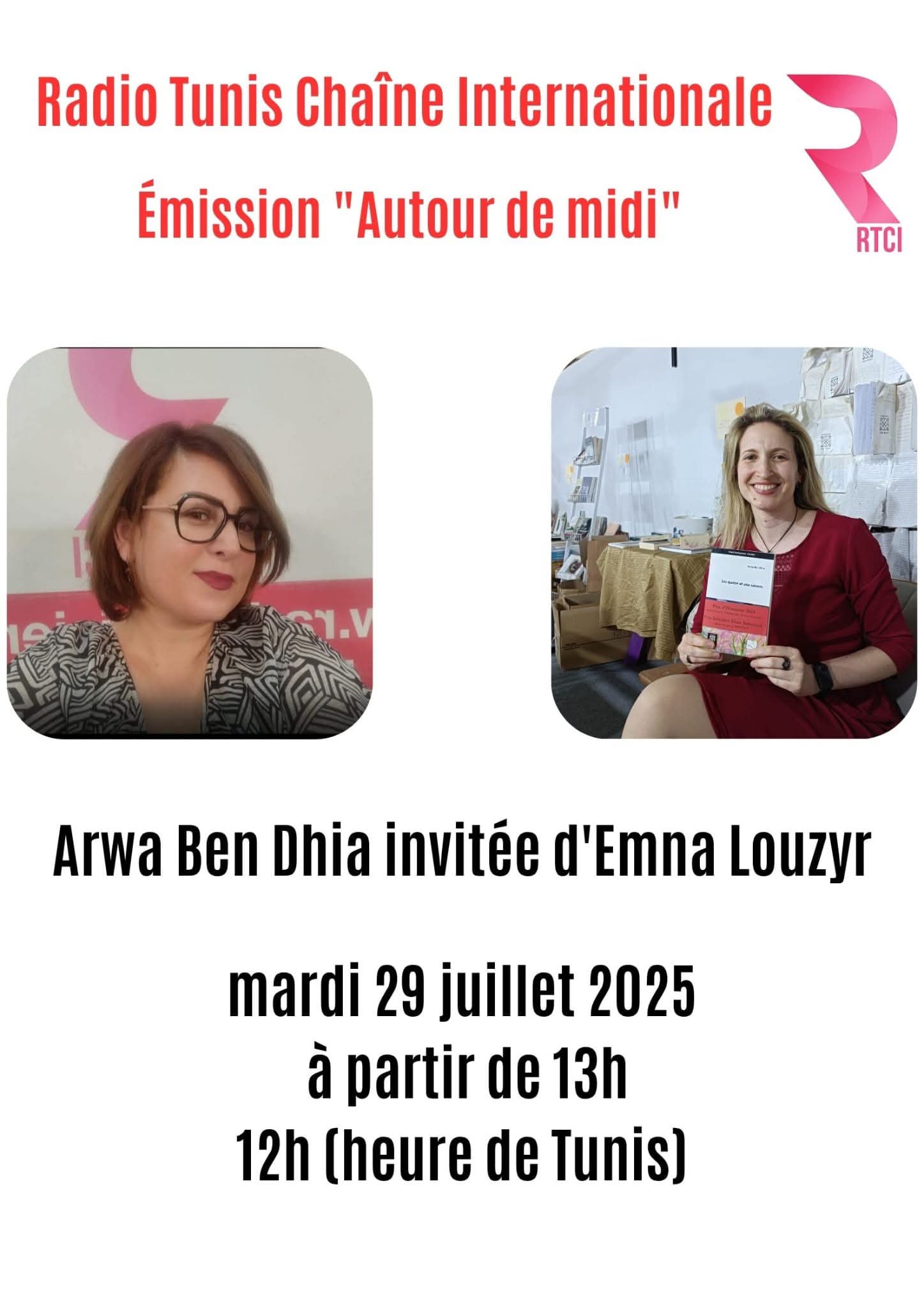 Poetess Arwa Ben Dhia to Appear on Radio Tunis Chaîne Internationale’s Show “Autour de midi”