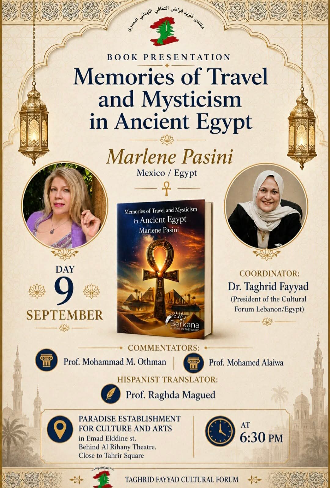 Memories of Travel and Mysticism in Ancient Egypt by Marlene Pasini to Be Presented in Cairo
